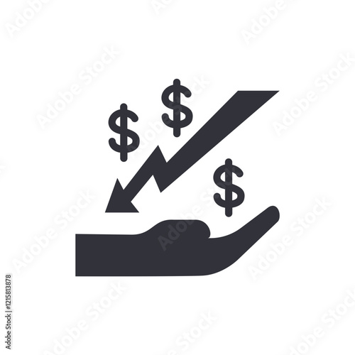 Decrease money solid icons, minimalist vector illustration ,simple transparent graphic element .Isolated on white background
