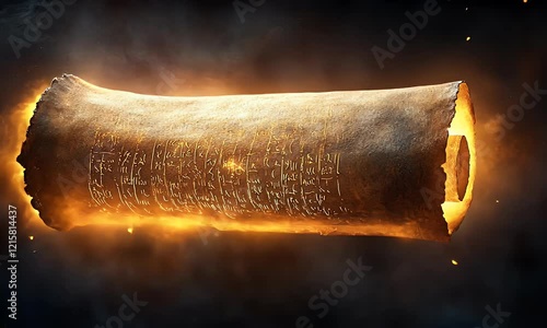 A glowing ancient scroll with inscriptions, symbolizing knowledge or secrets from the past.