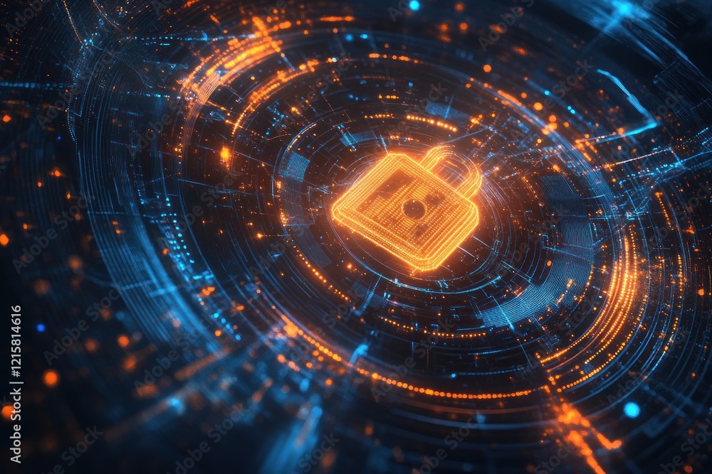 Obraz premium Cybersecurity: Digital Lock in Futuristic Network