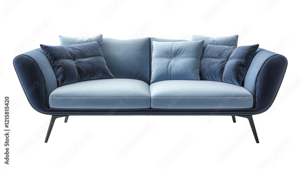 a modern. stylish sofa featuring a combination of light and dark blue upholstery. adorned with several plush pillows for comfort its sleek design and elegant lines make it a perfect addition to contem a modern. stylish sofa featuring a combination of light and dark blue upholstery. adorned with several plush pillows for comfort its sleek design and elegant lines make it a perfect addition to contem