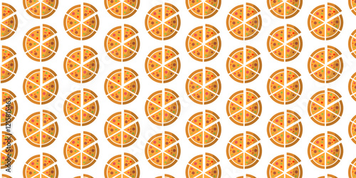 collection of food seamless pattern background with icons of hamburger, pizza, hot dog on brown white and yellow background.