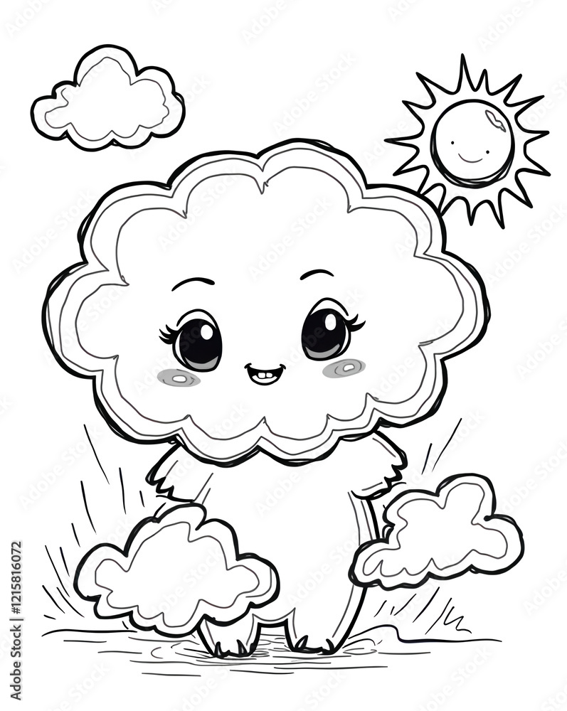 Happy Cloud Character Standing Under Smiling Sun Happy Cloud Character Standing Under Smiling Sun