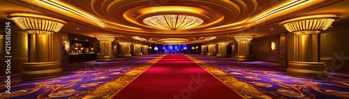 Red carpet entrance, grand casino hall, luxury interior, event background