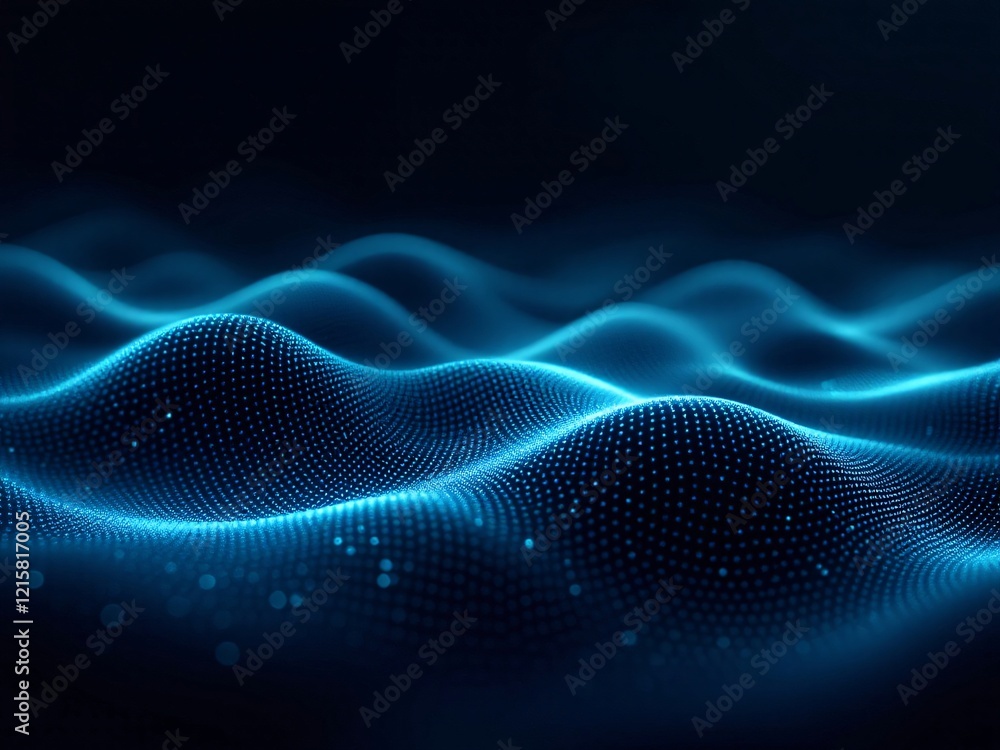 Abstract digital waves in blue with glowing particles, representing futuristic technology and data flow. Abstract digital waves in blue with glowing particles, representing futuristic technology and data flow.