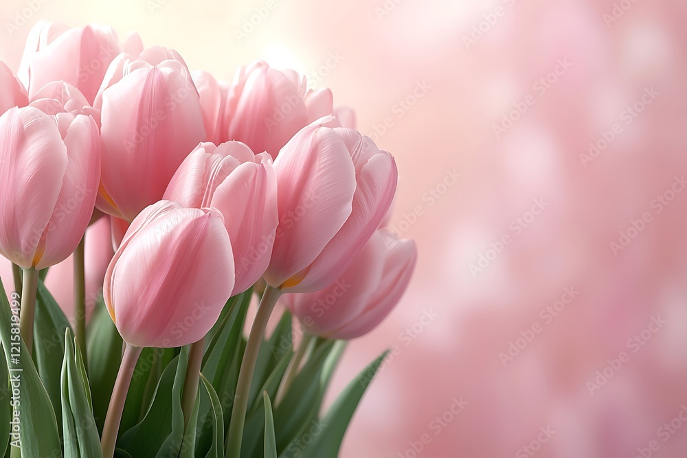 Fototapeta premium Delicate pink tulips against a soft nature background floral arrangement in serene environment