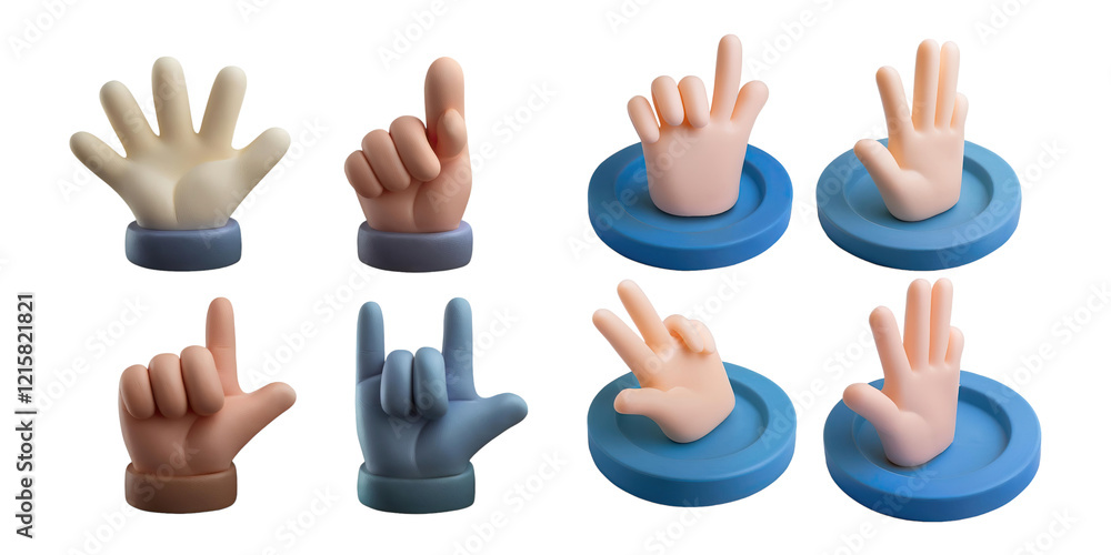 Fototapeta premium Colorful Hand Gestures for Communication and Expression, PNG collection, set bundle, isolate on transparent or white background