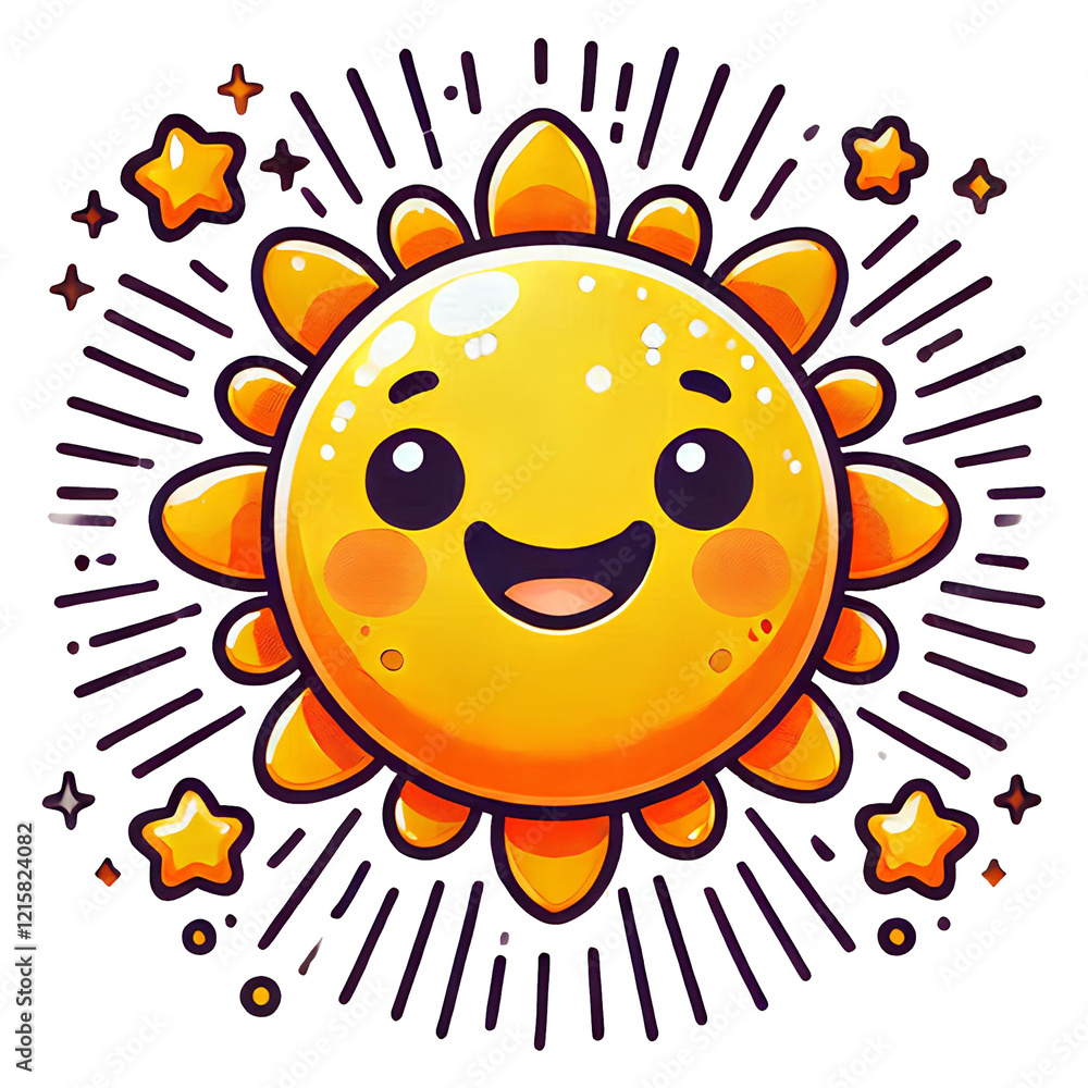 Fototapeta premium Happy Sun Cartoon with Rays Isolated on White