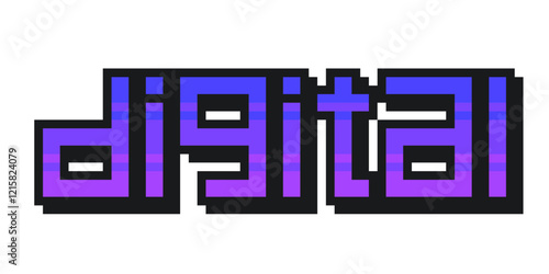 Purple Gradient Digital Typography with Shadow, Pixel Art Style Illustraiton