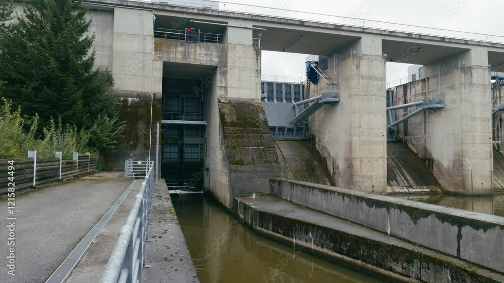 Boat navigation lock in strong concrete structure Hněvkovice dam Boat navigation lock in strong concrete structure Hněvkovice dam
