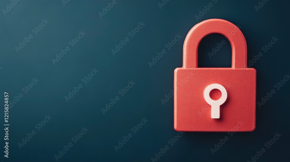 Fototapeta premium Red padlock with keyhole on dark blue background symbolizing security and protection