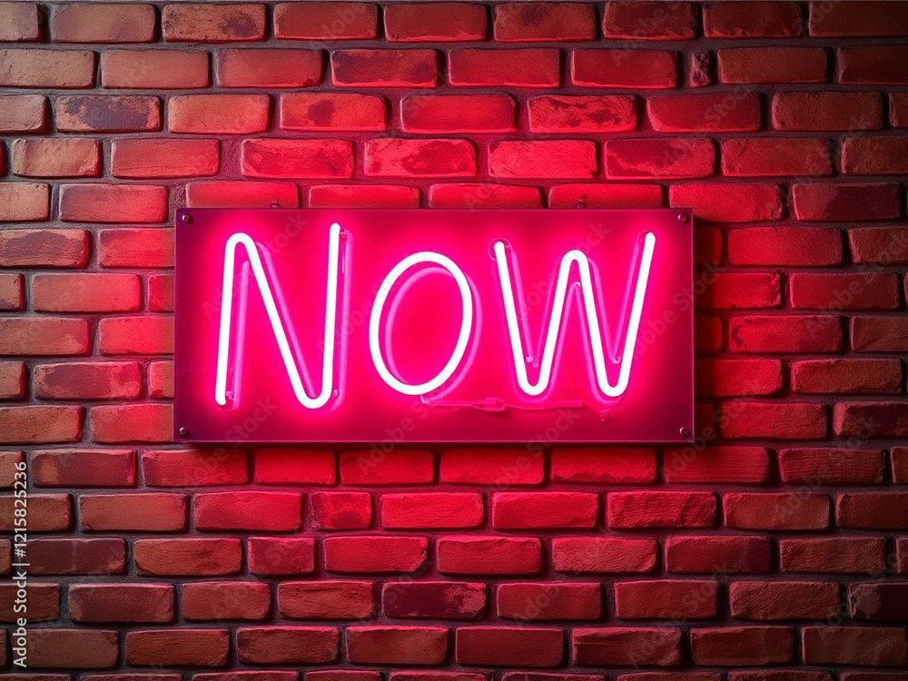 Fototapeta premium Now neon text on brick wall
