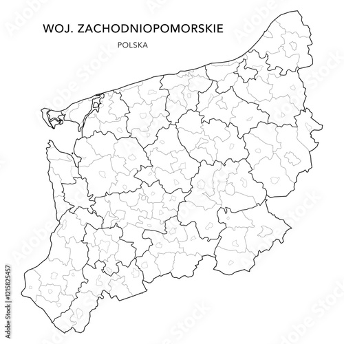 Administrative Map of West Pomeranian Voivodeship (Zachodniopomorskie) with Municipality Areas (Obszary Gmin), Municipalities (Gminy), and Counties (Powiaty) Subdivisions as of 2024 - Poland (Polska)