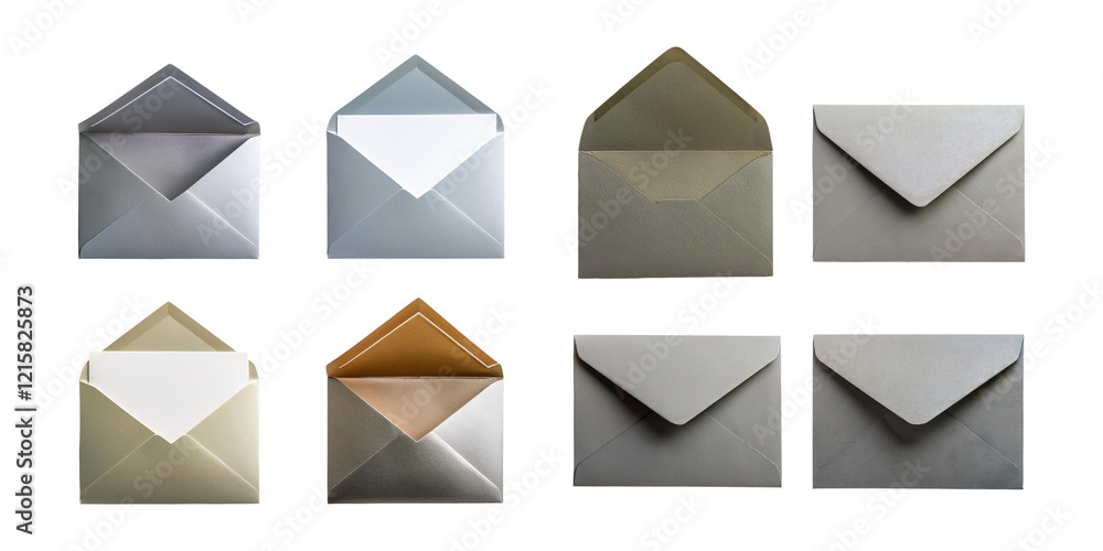Variety of Envelopes in Different Colors and Styles, PNG collection, set bundle, isolate on transparent or white background