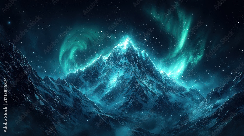 Fototapeta premium Enchanted Mountain Under the Aurora Borealis