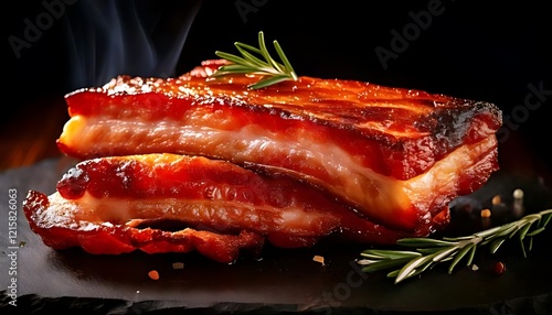 Cured and often fried pork belly, bacon is a savory and crispy delight photo