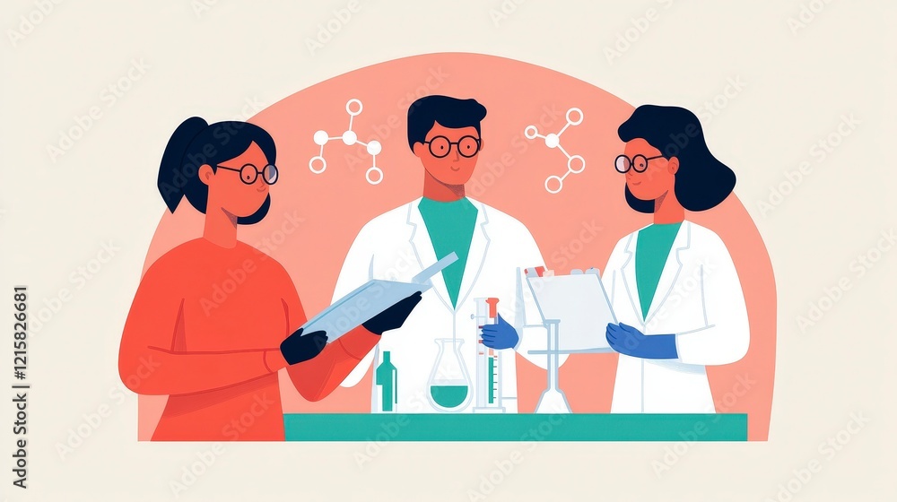 Obraz premium Diverse Scientists Engaged in Research with Laboratory Equipment and Chemistry Concepts