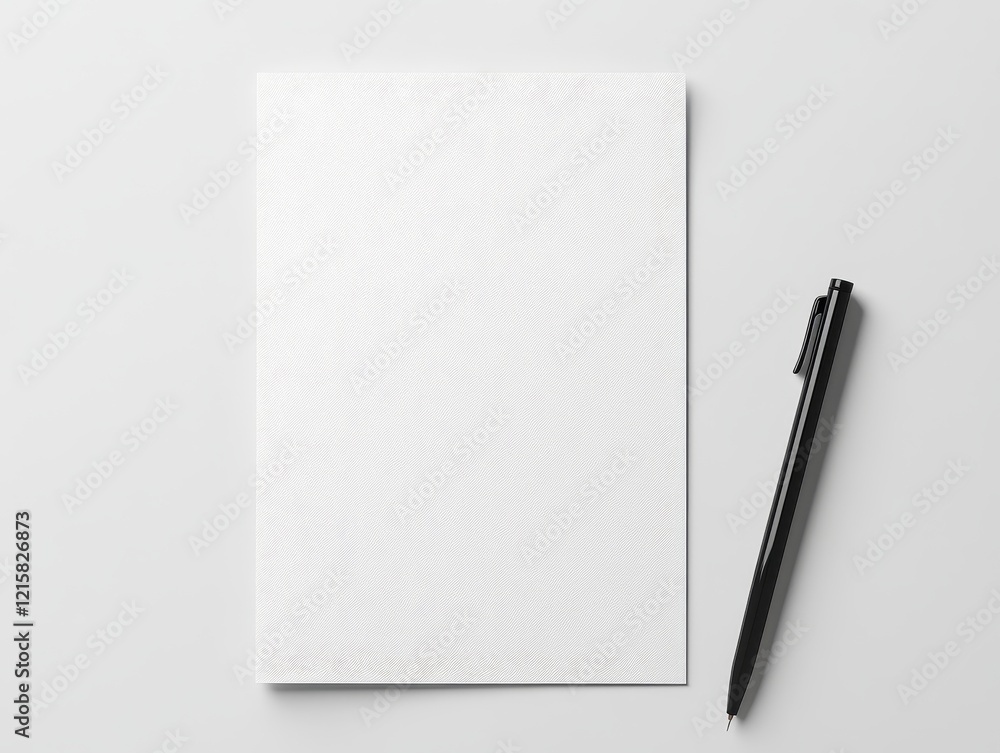 Blank white paper and black pen on white background. Blank white paper and black pen on white background.