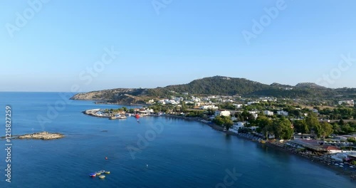 Wallpaper Mural Aerial view along the coastline of the Faliraki village, golden hour in Rhodes Torontodigital.ca