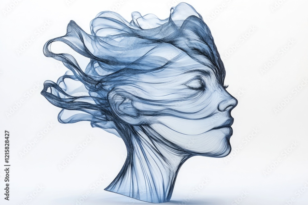Serene Woman's Profile, Abstract Fabric Sculpture, White Background, Art Design, Website Header Serene Woman's Profile, Abstract Fabric Sculpture, White Background, Art Design, Website Header