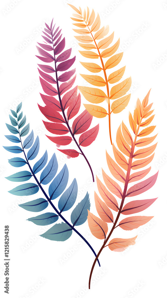 Fototapeta premium Digital vintage watercolor leaves illustration abstract graphic poster background