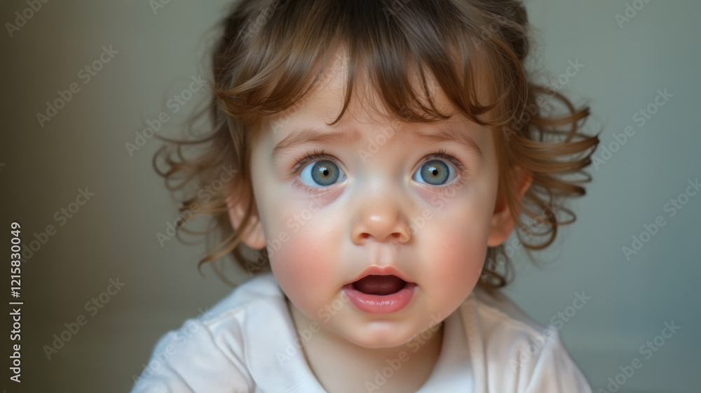 Close up portrait of an adorable young one-year-old boy with big, wide eyes. Happy kid. An expression of happiness and joy. Youthful curiosity. Close up portrait of an adorable young one-year-old boy with big, wide eyes. Happy kid. An expression of happiness and joy. Youthful curiosity.