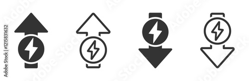 Energy increase and decrease vector icon design set. Energy increase and decrease icon