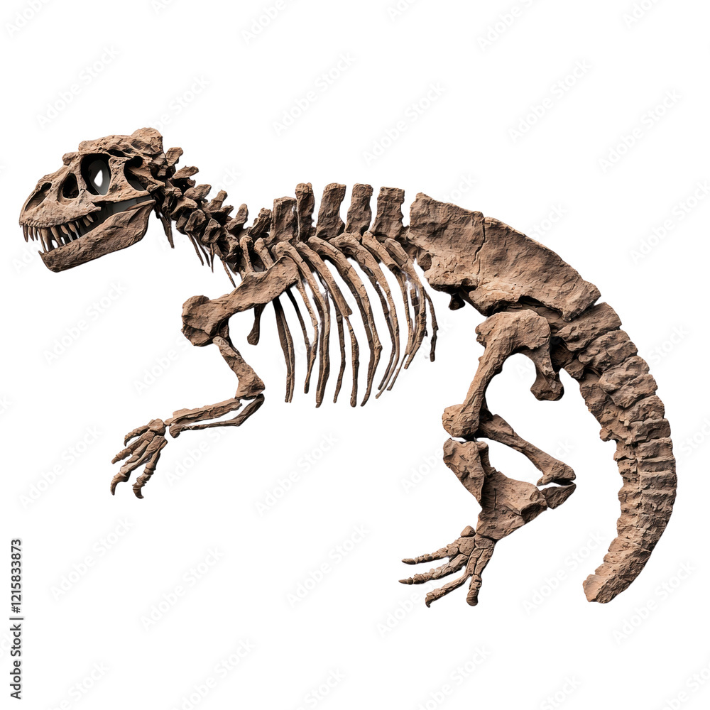 Naklejka premium Detailed dinosaur skeleton model isolated on transparent background