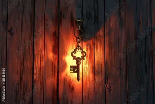 Wallpaper Mural Illuminated Antique Key on Wooden Door Torontodigital.ca