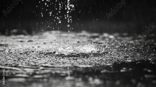 Wallpaper Mural Rain drops splashing on dark ground, water droplets create a textured surface. Ideal for weather, nature, or mood-related projects. Torontodigital.ca