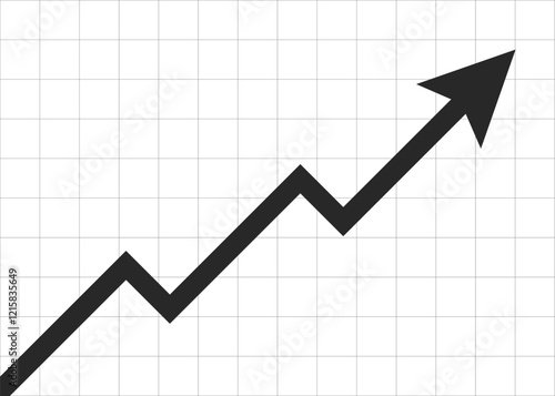 black business arrow graph rising up consistently with grid background represents business growth and trading profits