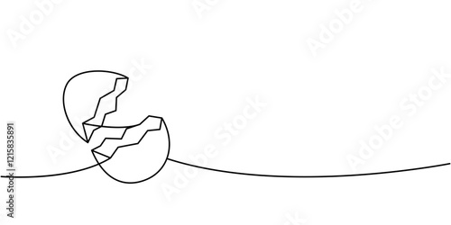 Open cracked eggshell one line continuous drawing. Organic farm product. Vector illustration