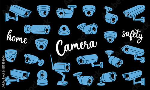 CCTV cameras set. Safety home protection system. Vector illustration.