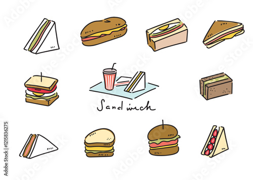 可愛いサンドイッチのアイコンセット