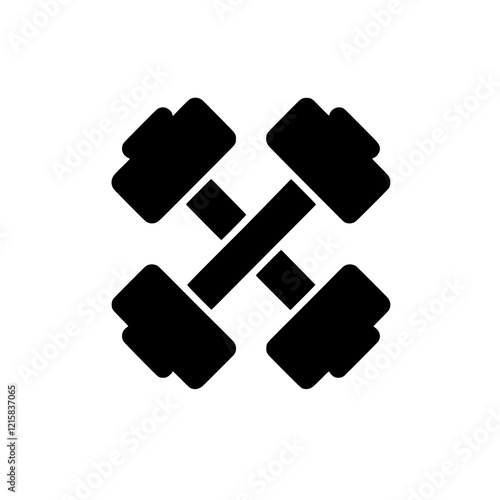 Crossed Dumbbells Icon: A minimalist graphic design featuring two crossed dumbbells, symbolizing strength, fitness, and workout. Ideal for gym logos, fitness apps, and health-related projects. 