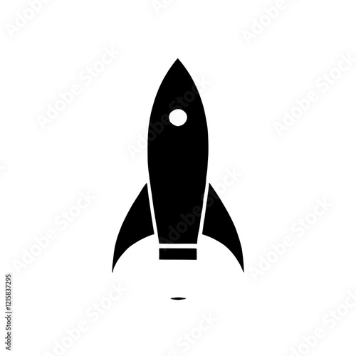 Rocket Launch Icon: A simple yet powerful black silhouette of a rocket ship, poised for liftoff, symbolizing progress, innovation, and new beginnings.  