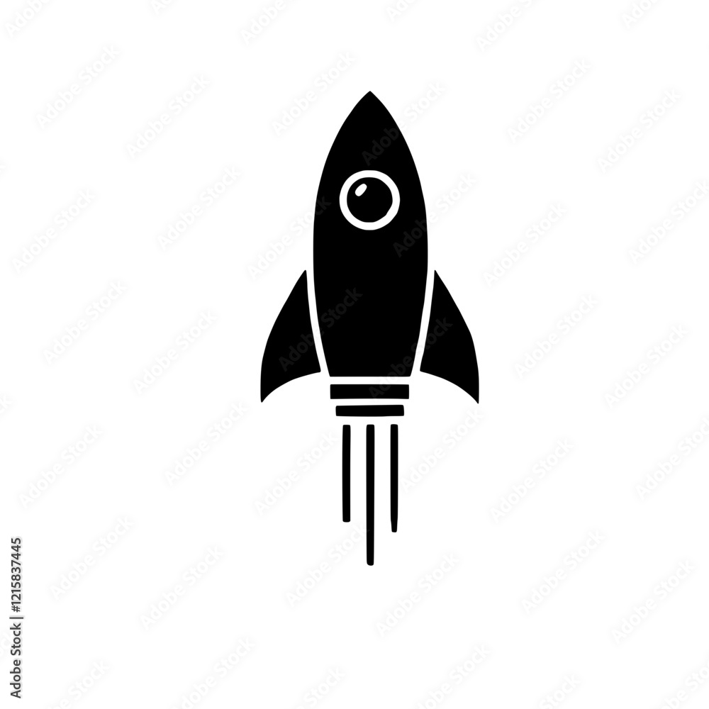Black and White Rocket Icon: A sleek and simple rocket icon, soaring into the sky with a powerful burst of flame, symbolizing ambition, progress, and the pursuit of dreams. Black and White Rocket Icon: A sleek and simple rocket icon, soaring into the sky with a powerful burst of flame, symbolizing ambition, progress, and the pursuit of dreams.