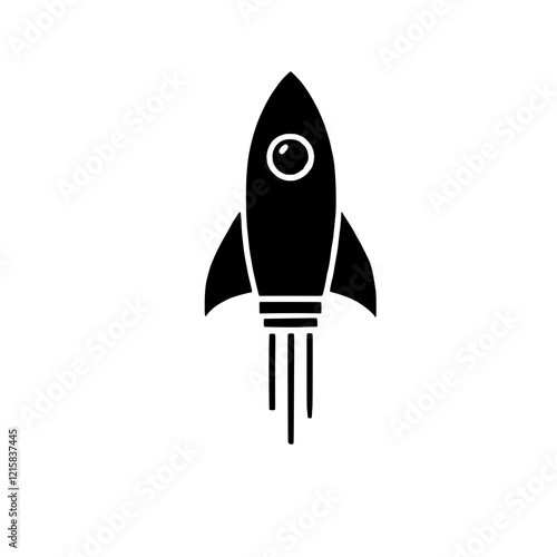 Black and White Rocket Icon: A sleek and simple rocket icon, soaring into the sky with a powerful burst of flame, symbolizing ambition, progress, and the pursuit of dreams.