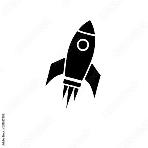 Launching into Success: A stylized black rocket ship ascends against a clean background, symbolizing innovation, speed, and rapid growth. This vector graphic is perfect for startups, tech companies.