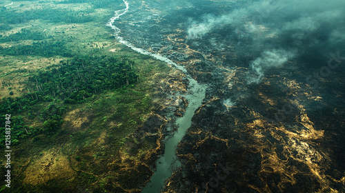 Wallpaper Mural Aerial view of the Amazon rainforest showing stark contrast between dense untouched greenery and large deforested areas highlighting environmental destruction and human impact on nature

 Torontodigital.ca