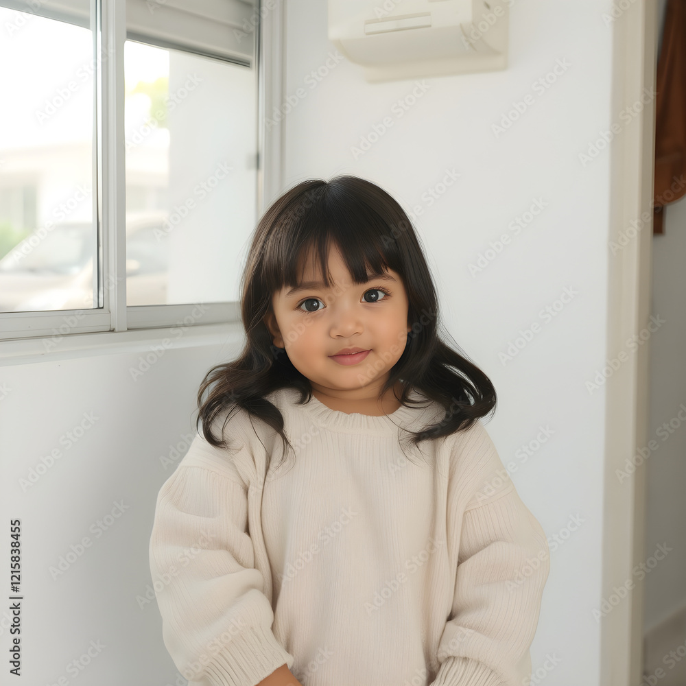 Una niña adorable de mejillas redondeadas y pelo negro brillante. Una niña adorable de mejillas redondeadas y pelo negro brillante.