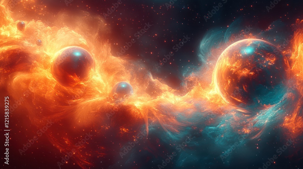 Fiery Celestial Dance: A Cosmic Ballet of Planets and Nebulae Fiery Celestial Dance: A Cosmic Ballet of Planets and Nebulae