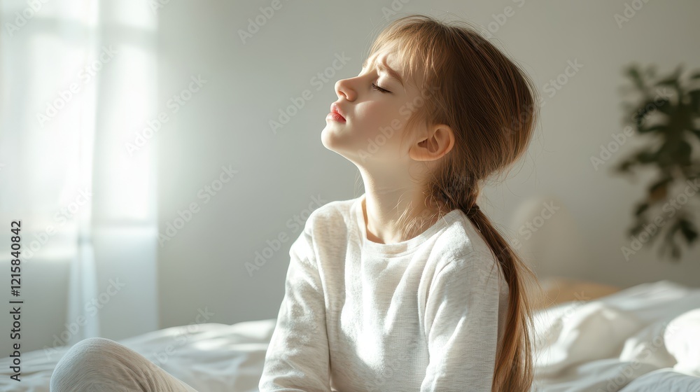 Peaceful Morning: A Little Girl Finds Serenity in Sunlight Peaceful Morning: A Little Girl Finds Serenity in Sunlight