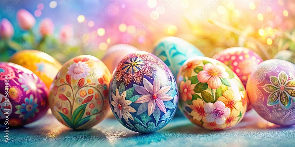 Fototapeta premium Pastel Easter Eggs Double Exposure Stock Photo: Spring Festive Background