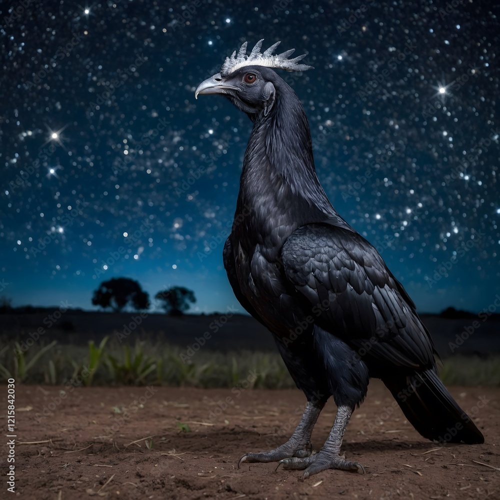 Fototapeta premium Ayam Cemani Under a Starry Night and Full Moon