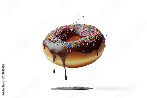 Donut with Chocolate Glaze and Colorful Sprinkles.