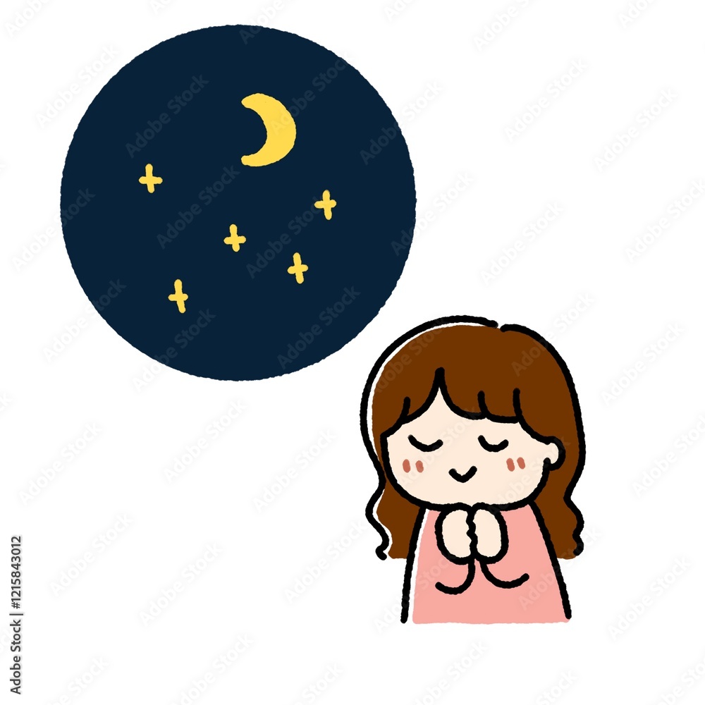 星を見ている女の子のかわいいイラスト 星を見ている女の子のかわいいイラスト