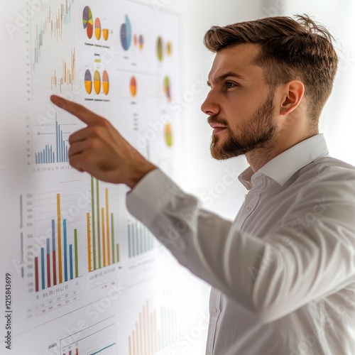 Confident Business Manager Analyzing Data on Wall Charts