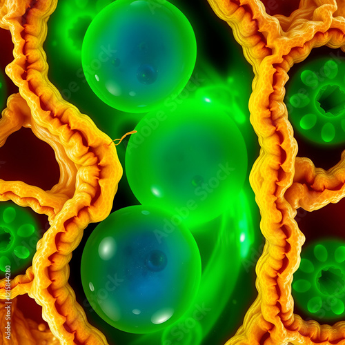 Detailed structure of chloroplasts showcasing thylakoids and stroma in a plant cell photo