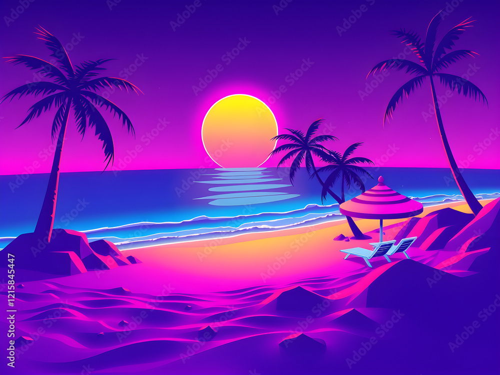 Naklejka premium 80's style neon beach illustration