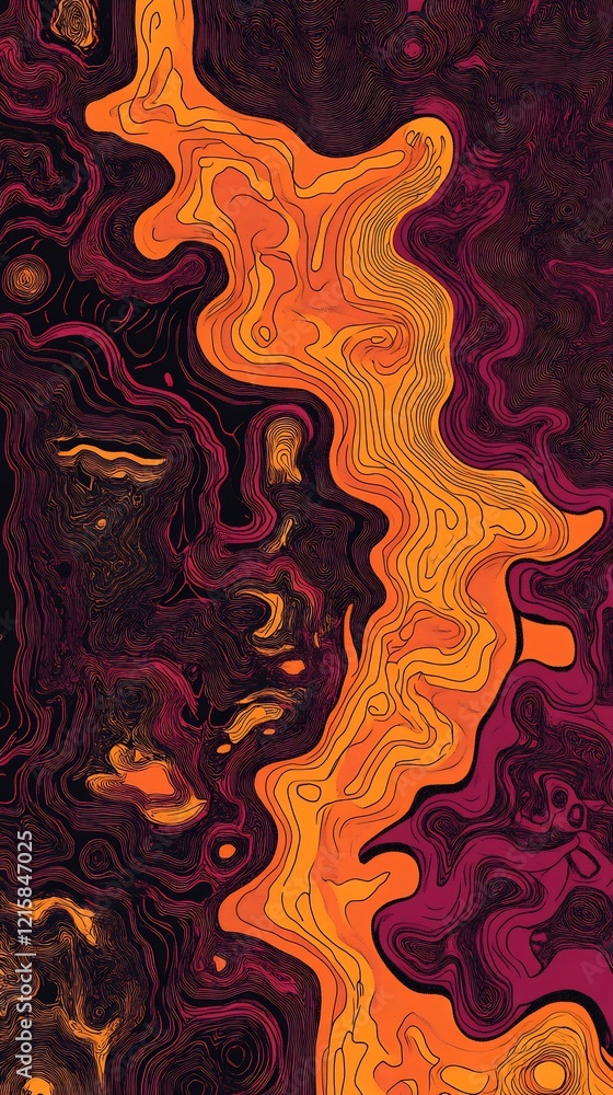 Abstract swirling art fiery orange lines contrast dark purple background. AI Generated Abstract swirling art fiery orange lines contrast dark purple background. AI Generated